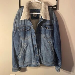 Jean jacket with fur lining.